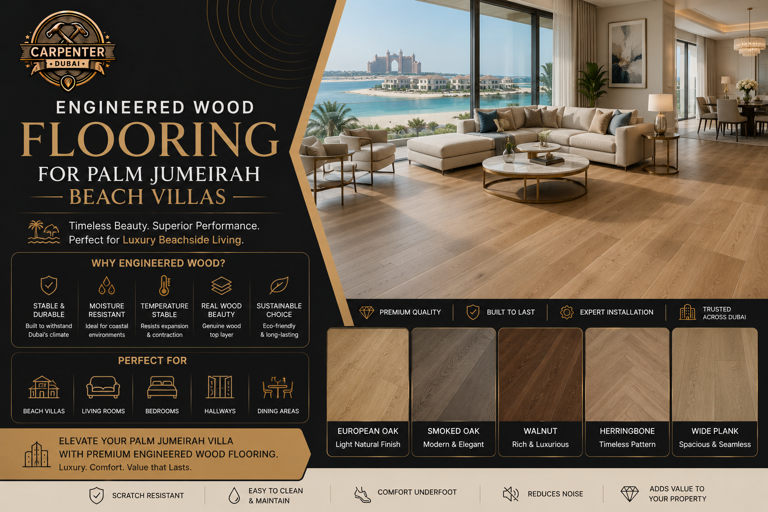 Read more about the article Engineered Wood Flooring for Palm Jumeirah Beach Villas