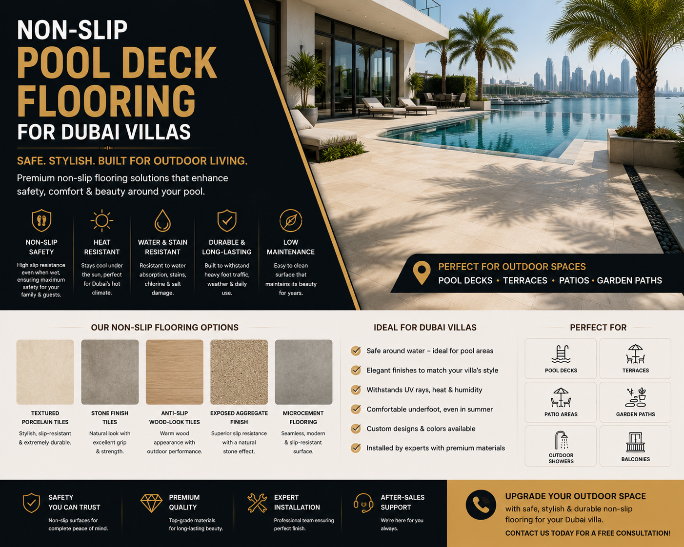 Read more about the article Non-Slip Pool Deck Flooring for Dubai Villas