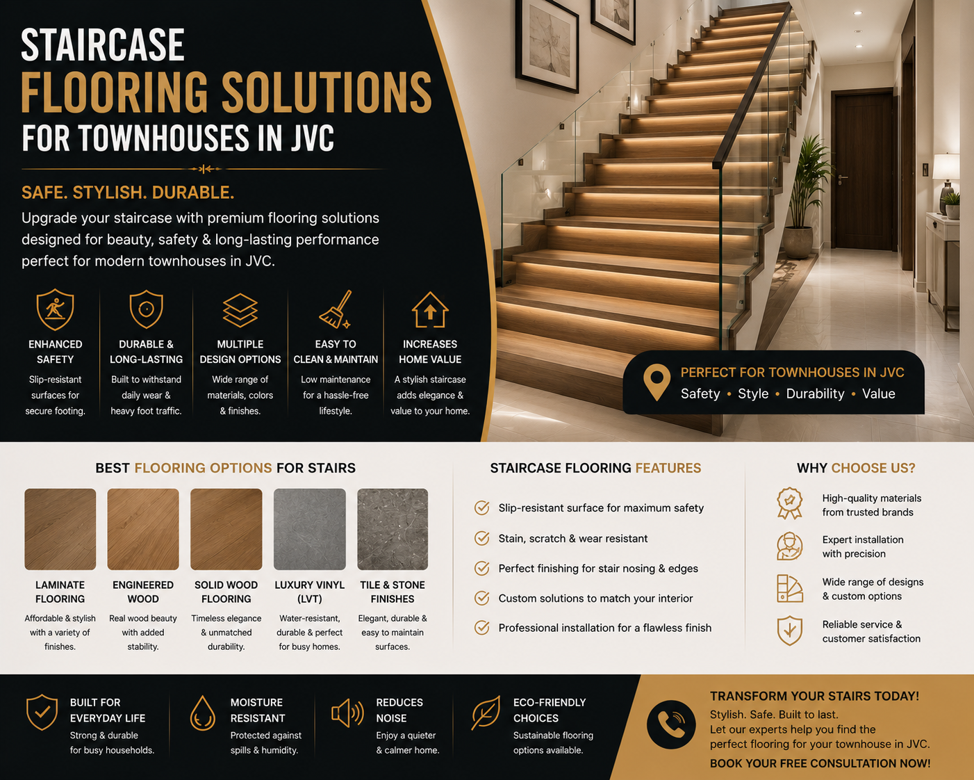 Read more about the article Staircase Flooring Solutions for Townhouses in JVC